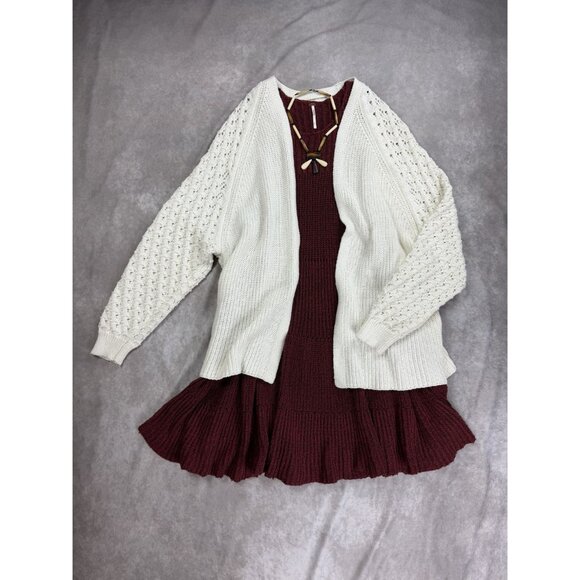 Free People Burgundy Knit Sleeveless Tiered Midi Dress M - Picture 8 of 8